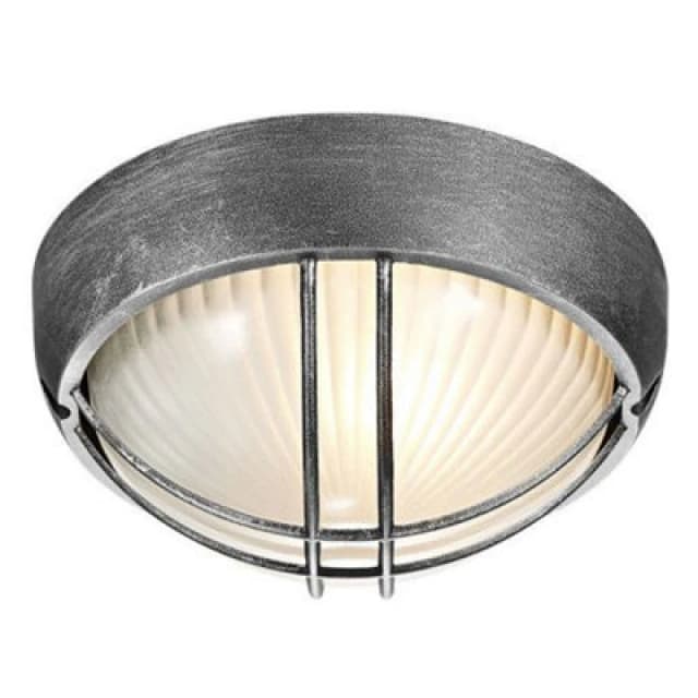Happy Homewares Black/silver Die Cast Aluminium Outdoor Circular Bulkhead Porch Or Wall Light