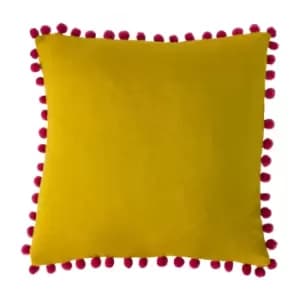 Mardi Gras Pom-Pom Cushion Bamboo/Magenta, Bamboo/Magenta / 50 x 50cm / Polyester Filled