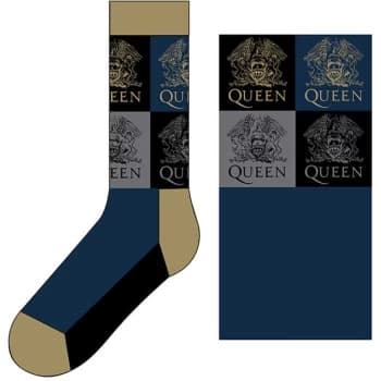 Queen - Crest Blocks Unisex UK Size 7 - 11 Ankle Socks - Blue