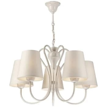 Lamkur Lighting - Fabrizio Multi Arm Pendant Ceiling Light With Fabric Shade, White, 5x E27