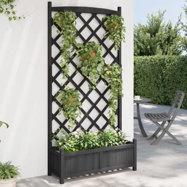 vidaXL Planter w/Trellis Black Solid Wood Fir, Black 365493