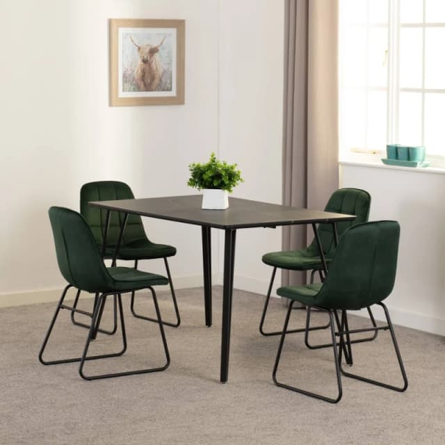 Seconique Marlow & LUKas Dining Set (x4 Chairs) - Black Marble/Emerald Green Velvet, Black 400-401-341