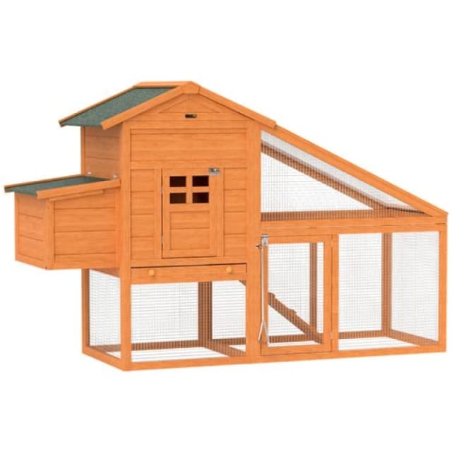 PawHut PawHut Wooden Chicken Coop with Run, Nesting Box, Slide-out Tray, Ramp 5056725571849
