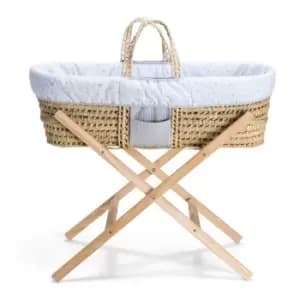 Clair de Lune Signature Stars Reversible Moses Basket & Folding Stand - White/Grey