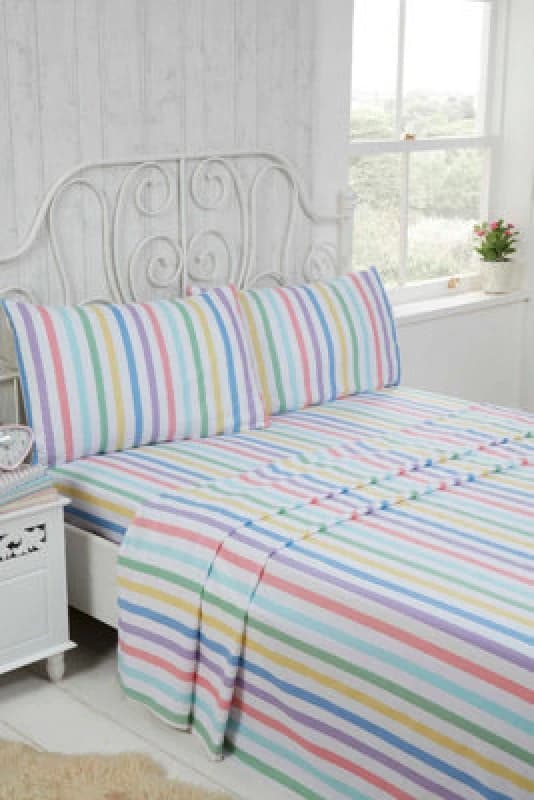 RAPPORT HOME Candy Stripe 100% Brushed Cotton Pastel Duvet Cover Set Bedding Double - Multi 5027491582759