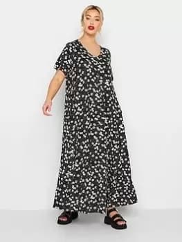 Yours Pleat Front Maxi Dress Daisy Spot - Black, Size 18, Women