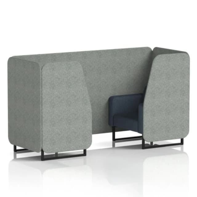 Brixworth 2 Seater Office Booth with Front Panel - Black Legs in Rivet Fabric - Prime Panels and Crucible Sofa