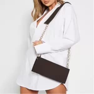 I Saw It First Faux Suede Rectangular Thick Strap Bag - Brown