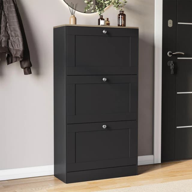Lassic Vida Designs 3 Drawer Shoe Cabinet Black & Oak unisex 3 Drawer