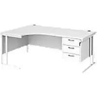 Dams International Left Hand Ergonomic Desk MC18ELP3WHWH 1,800 x 1,200 x 725 x 800 - 990 mm