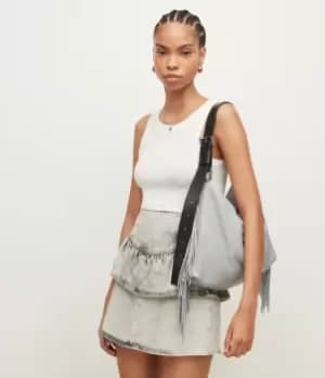 AllSaints Womens Edbury Fringe Leather Shoulder Bag, Green