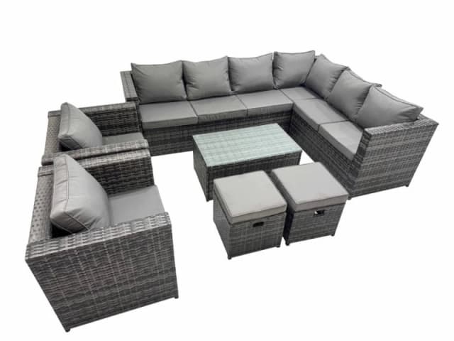 Fimous Rattan Garden Furniture Set with 2 Chairs 2 Small Stools in Dark Grey Dark Grey Unisex