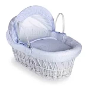 Clair de Lune Stars & Stripes White Wicker Moses Basket - Blue