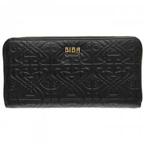 Biba Slip Pocket Emboss Zip Around Leather Purse Black