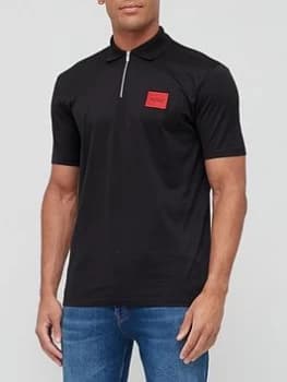 Hugo Boss Deresom Red Patch Logo Zip Polo Shirt Black Size 2XL Men
