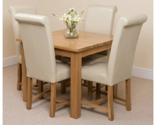 Thats Furniture Oslo 90 x 90cm Oak Small Dining Table & 4 Washington Leather Chairs in Cream Cream Unisex 90 x 90 cm