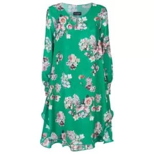James Lakeland Green Long Sleeve Floral Print Wave Hem Dress - 8