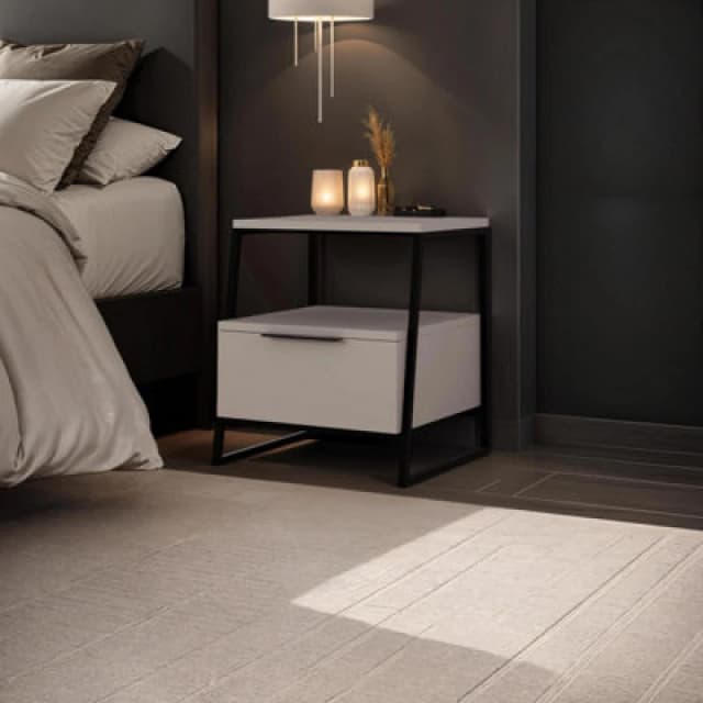 FWStyle FWStyle Grey 1 Drawer Bedside Table Nightstand Black Metal Grey One Size Unisex 5056413133175