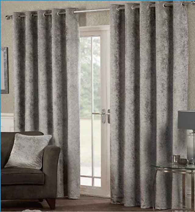 Alan Symonds - Luxury Modern Crushed Velvet Silver Fully Lined Ready Made Eyelet Ring Top Curtains 66x90 - Silver CVSIL6690