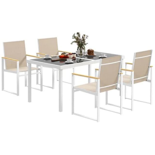Outsunny 5 Piece Garden Table and Chairs with Tempered Glass Table Top, Multi 84G-624V00MX