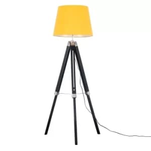 Clipper Black and Chrome Tripod Floor Lamp with Mustard Aspen Shade