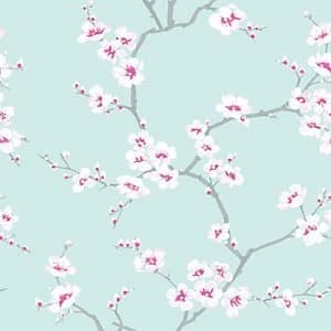 Fresco Apple Blossom Teal and Pink Wallpaper