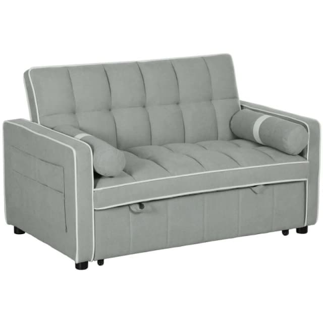 HOMCOM 2 Seater Pull Out Sofa Bed with Adjustable Backrest Light Grey