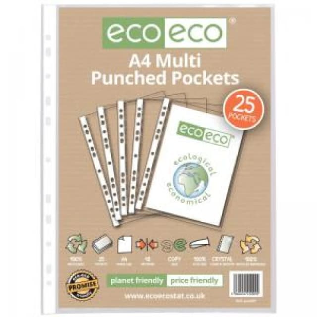 Eco Eco 100% Recycled Punched Pocket A4 Clear (25 Pack) eco009-S