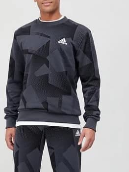 adidas Badge of Sport Graphic All Over Print Crew Sweat Top - Black Size M Men