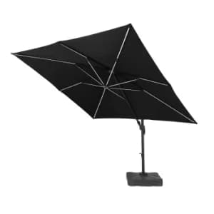 3m Deluxe Cantilever Solar Strip Grey Parasol with 100kg base Grey