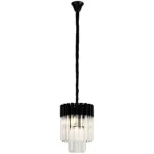 Luminosa Lighting - Luminosa Poland Ceiling Pendant Round 4 Light E14, Matt Black, Clear Sculpted Glass