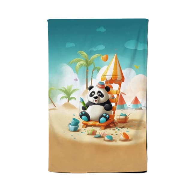 Warren Reed - Designer Panda On A Beach Holiday Tea Towel in Yellow Yellow Unisex