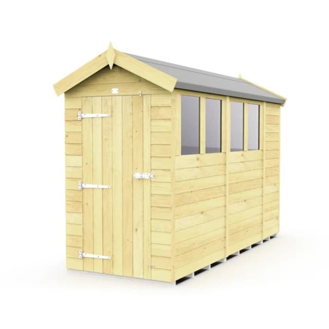 Buttercup Farm 4 x 10 Feet Apex Shed - Single Door W/ Windows - L302 x W118 x H217cm in Brown Brown Unisex