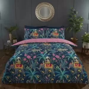 Rapport - Jungle Expedition Navy Double Duvet Cover Set, Reversible Bedding Bed Quilt Set