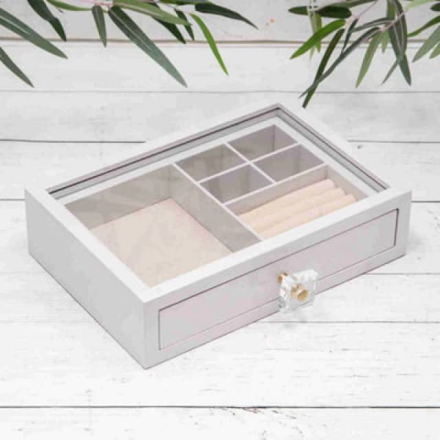 Annibells White Wooden Jewellery Box Glass Display & Drawer (12299)