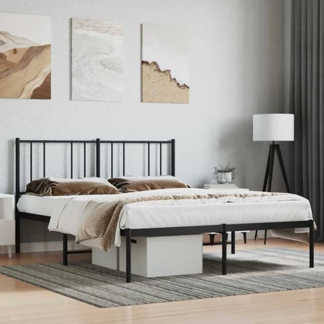 JINLEFU Metal Bed Frame without Mattress with Headboard Black 140x190cm vidaXL JRVDZX-352480_DE