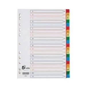 Elite A4 File Dividers Multicoloured Tabs Polypropylene A Z White