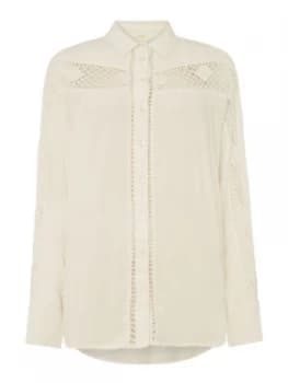 Free People Woven Crochet Detail Button Up Blouse Cream