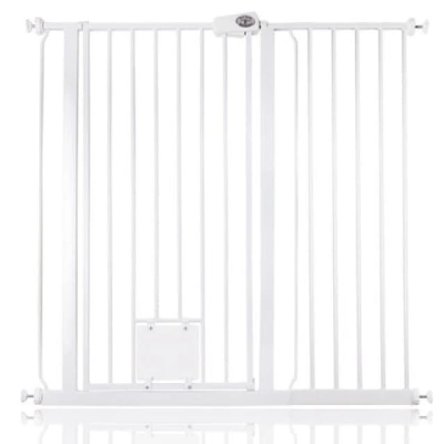 Bettacare Pet Gate With Lockable Cat Flap, 107.4Cm - 115Cm, White, 104Cm In Height