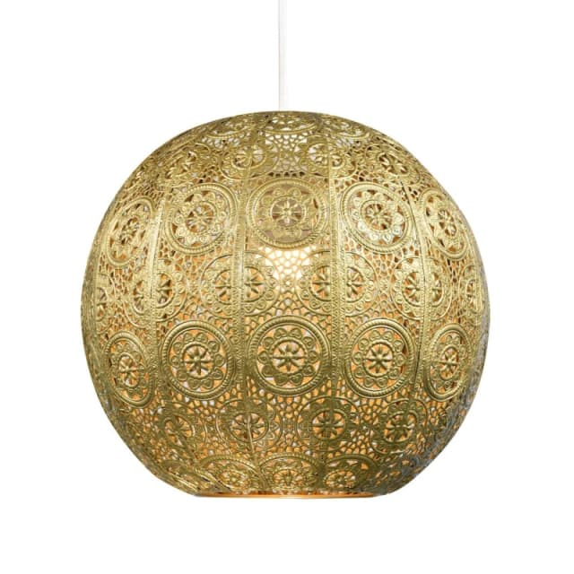 Happy Homewares Spherical Vintage Moroccan Pendant Lighting Shade with Floral Design in Gold Gold Unisex