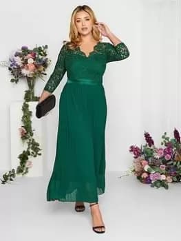 Yours Occasion Lace Wrap Pleat Maxi Dress, Green, Size 18, Women