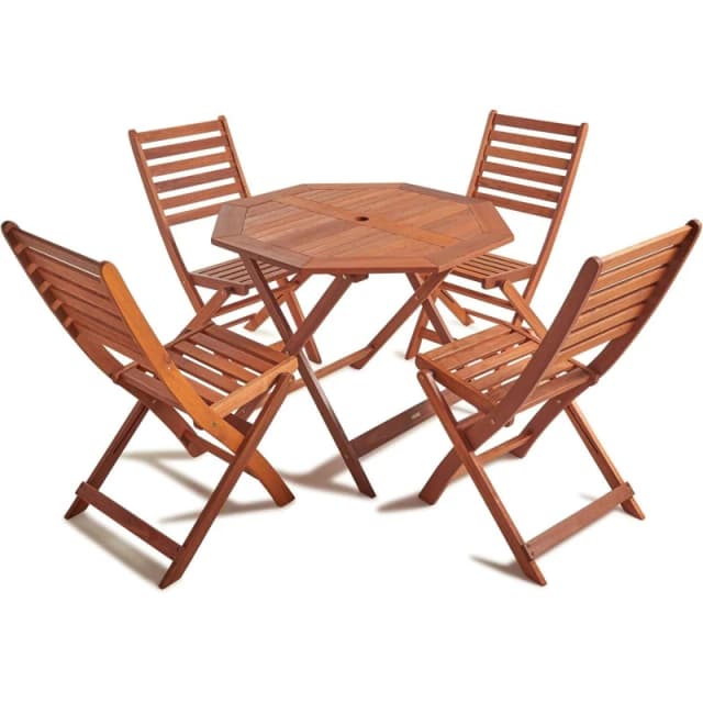 VonHaus Wooden Octagonal Table And 4 Chair Set Brown unisex One Size