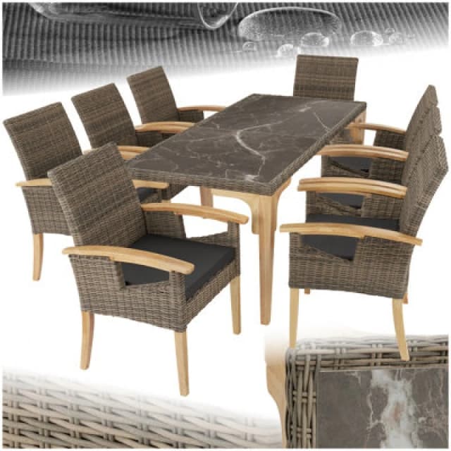 Tectake Garden Table And Chairs - Foggia Dining Table, 8 Rosarno Armchairs - Nature