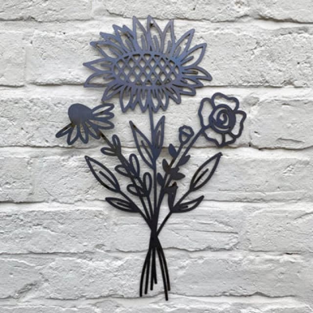 Poppy Forge Sunflower Bouquet Wall Art - Bare Metal/ready To Rust - W30 X H50 Cm