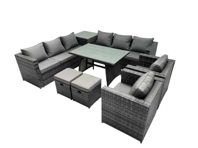 Fimous Garden Rattan Furniture Set 10 Seater with 2 Small Stool Side Table in Dark Grey Dark Grey Unisex