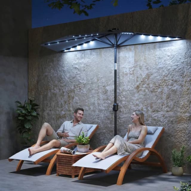 OUTSUNNY 2.6 m Half Parasol with Solar Lights, UPF50+ Semi Round Umbrella in Dark Grey Dark Grey Unisex