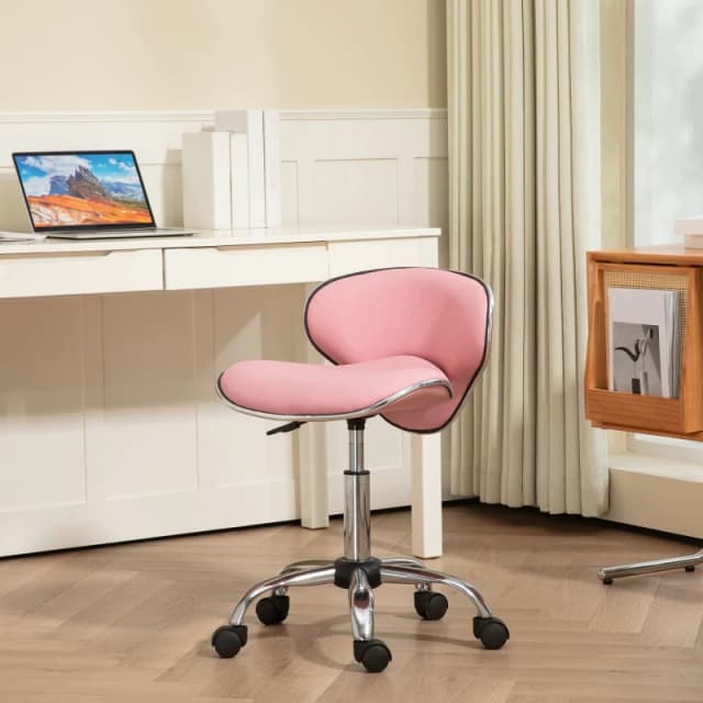 HOMCOM Office Chair Beauty Salon Rolling Technician Stool Chair Pink - Pink TJ Hughes 5056725554422