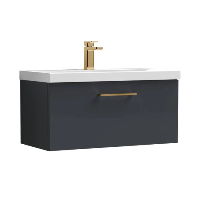 Balterley 800mm Wall Hung 1 Drawer Vanity Basin Unit, Dark Grey, Bronze Handle in Grey Grey Unisex