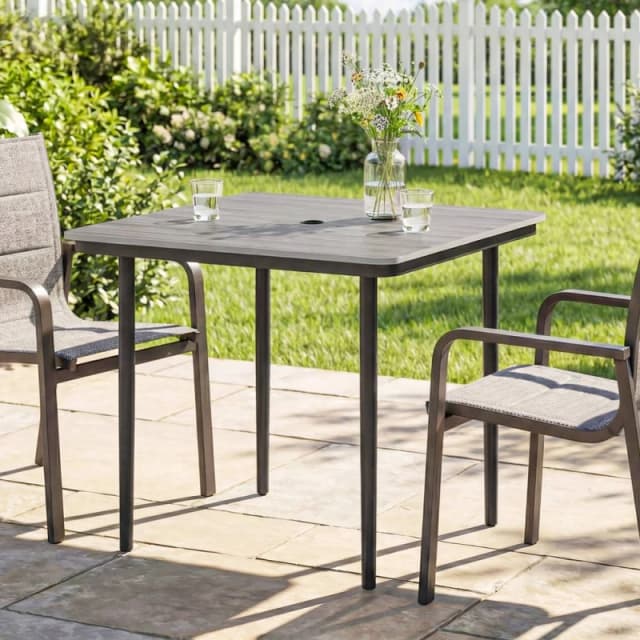 OUTSUNNY Garden Dining Table, Outdoor Table with Umbrella Hole in Light Grey Light Grey Unisex