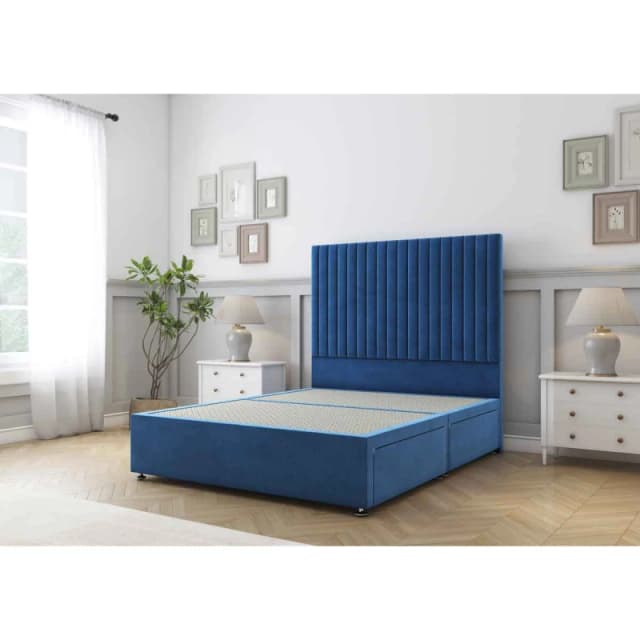 Sloomy Manhattan Navy Plush Divan Bed Base No Drawers With 26" Strutted Headboard 3' Single